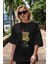 Teddy Bear Kırmızı Kart Ön Baskılı Siyah Oversize T-Shirt Erkek Kadın Bisiklet Yaka 2