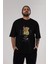 Teddy Bear Kırmızı Kart Ön Baskılı Siyah Oversize T-Shirt Erkek Kadın Bisiklet Yaka 3