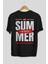 Summer Vibes Arka Baskılı Siyah Oversize T-Shirt Erkek Kadın Bisiklet Yaka 2