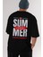 Summer Vibes Arka Baskılı Siyah Oversize T-Shirt Erkek Kadın Bisiklet Yaka 4