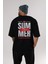 Summer Vibes Arka Baskılı Siyah Oversize T-Shirt Erkek Kadın Bisiklet Yaka 5