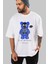 Be Happy Bear Ön Baskılı Beyaz Oversize T-Shirt Erkek Kadın Bisiklet Yaka 4
