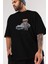 Teddy Bear The Secret Agent Ön Baskılı Siyah Oversize T-Shirt Erkek Kadın Bisiklet Yaka 2