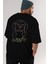 Neon Dog Arka Baskılı Siyah Oversize T-Shirt Erkek Kadın Bisiklet Yaka 3