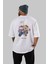 Teddy Bear Hop-On Arka Baskılı Beyaz Erkek Kadın Bisiklet Yaka Oversize T-Shirt 2