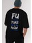 Future Is Now Yazılı Arka Baskılı Siyah Oversize T-Shirt Erkek Kadın Bisiklet Yaka 4