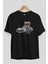 Teddy Bear The Secret Agent Ön Baskılı Siyah Oversize T-Shirt Erkek Kadın Bisiklet Yaka 4