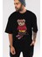 Teddy Bear Ski On Ön Baskılı Siyah Oversize T-Shirt Erkek Kadın Bisiklet Yaka 1