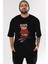 Teddy Bear Ski On Ön Baskılı Siyah Oversize T-Shirt Erkek Kadın Bisiklet Yaka 4