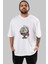 Eye Monster Skater Ön Baskılı Beyaz Oversize T-Shirt Erkek Kadın Bisiklet Yaka 3
