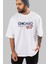 Chicago 97 Ön Baskılı Beyaz Oversize T-Shirt Erkek Kadın Bisiklet Yaka 4