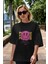 Positive Ön Baskılı Siyah Oversize T-Shirt Erkek Kadın Bisiklet Yaka 3