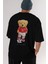 Teddy Bear Kick Off Arka Baskılı Siyah Erkek Kadın Bisiklet Yaka Oversize T-Shirt 1