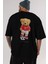Teddy Bear Kick Off Arka Baskılı Siyah Erkek Kadın Bisiklet Yaka Oversize T-Shirt 2