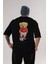 Teddy Bear Kick Off Arka Baskılı Siyah Erkek Kadın Bisiklet Yaka Oversize T-Shirt 4