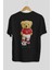 Teddy Bear Kick Off Arka Baskılı Siyah Erkek Kadın Bisiklet Yaka Oversize T-Shirt 5