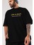 Life Is Short Yazılı Ön Baskılı Siyah Oversize T-Shirt Erkek Kadın Bisiklet Yaka 1