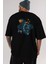 Astronot Basketbol Arka Baskılı Siyah Oversize T-Shirt Erkek Kadın Bisiklet Yaka 1