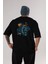 Astronot Basketbol Arka Baskılı Siyah Oversize T-Shirt Erkek Kadın Bisiklet Yaka 3