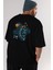 Astronot Basketbol Arka Baskılı Siyah Oversize T-Shirt Erkek Kadın Bisiklet Yaka 5