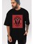Red Dragon Ön Baskılı Siyah Oversize T-Shirt Erkek Kadın Bisiklet Yaka 3