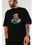 Teddy Bear Splash Up Ön Baskılı Siyah Oversize T-Shirt Erkek Kadın Bisiklet Yaka 1