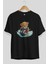 Teddy Bear Splash Up Ön Baskılı Siyah Oversize T-Shirt Erkek Kadın Bisiklet Yaka 2