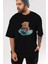 Teddy Bear Splash Up Ön Baskılı Siyah Oversize T-Shirt Erkek Kadın Bisiklet Yaka 3