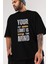 Your Limit Is Yazılı Ön Baskılı Siyah Oversize T-Shirt Erkek Kadın Bisiklet Yaka 5