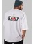 Teddy Bear Easy Arka Baskılı Beyaz Erkek Kadın Bisiklet Yaka Oversize T-Shirt 1