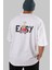 Teddy Bear Easy Arka Baskılı Beyaz Erkek Kadın Bisiklet Yaka Oversize T-Shirt 3
