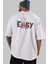 Teddy Bear Easy Arka Baskılı Beyaz Erkek Kadın Bisiklet Yaka Oversize T-Shirt 5