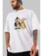 Teddy Bear Couple Ön Baskılı Beyaz Oversize T-Shirt Erkek Kadın Bisiklet Yaka 1