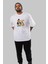 Teddy Bear Couple Ön Baskılı Beyaz Oversize T-Shirt Erkek Kadın Bisiklet Yaka 3