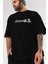 Hallederiz A.ş Ön Baskılı Siyah Oversize T-Shirt Erkek Kadın Bisiklet Yaka 3