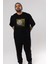 Love Birds Yazılı Ön Baskılı Siyah Oversize T-Shirt Erkek Kadın Bisiklet Yaka 1