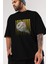 Love Birds Yazılı Ön Baskılı Siyah Oversize T-Shirt Erkek Kadın Bisiklet Yaka 4