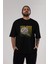 Love Birds Yazılı Ön Baskılı Siyah Oversize T-Shirt Erkek Kadın Bisiklet Yaka 5