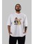 Teddy Bear Couple Ön Baskılı Beyaz Oversize T-Shirt Erkek Kadın Bisiklet Yaka 4