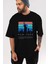 New York Yazılı Ön Baskılı Siyah Oversize T-Shirt Erkek Kadın Bisiklet Yaka 4