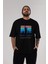 New York Yazılı Ön Baskılı Siyah Oversize T-Shirt Erkek Kadın Bisiklet Yaka 5