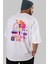 Retro Girl Party Arka Baskılı Beyaz Oversize T-Shirt Erkek Kadın Bisiklet Yaka 1