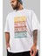 Retro Yazılı Ön Baskılı Beyaz Oversize T-Shirt Erkek Kadın Bisiklet Yaka 3