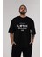 Never Look Back Yazılı Ön Baskılı Siyah Oversize T-Shirt Erkek Kadın Bisiklet Yaka 1