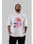 Retro Girl Party Ön Baskılı Beyaz Oversize T-Shirt Erkek Kadın Bisiklet Yaka 4
