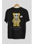 Be Happy Bear Arka Baskılı Siyah Oversize T-Shirt Erkek Kadın Bisiklet Yaka 2
