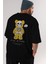 Be Happy Bear Arka Baskılı Siyah Oversize T-Shirt Erkek Kadın Bisiklet Yaka 3