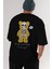 Be Happy Bear Arka Baskılı Siyah Oversize T-Shirt Erkek Kadın Bisiklet Yaka 5