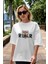 Teddy Bear Roar Ön Baskılı Beyaz Oversize T-Shirt Erkek Kadın Bisiklet Yaka 5
