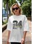 Brooklyn 24 Ön Baskılı Beyaz Oversize T-Shirt Erkek Kadın Bisiklet Yaka 5